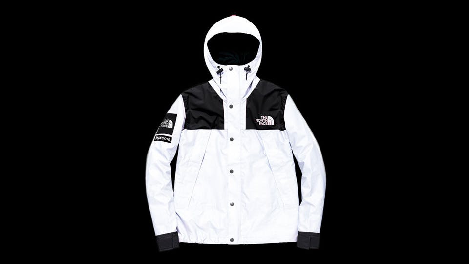 north face supreme white jacket